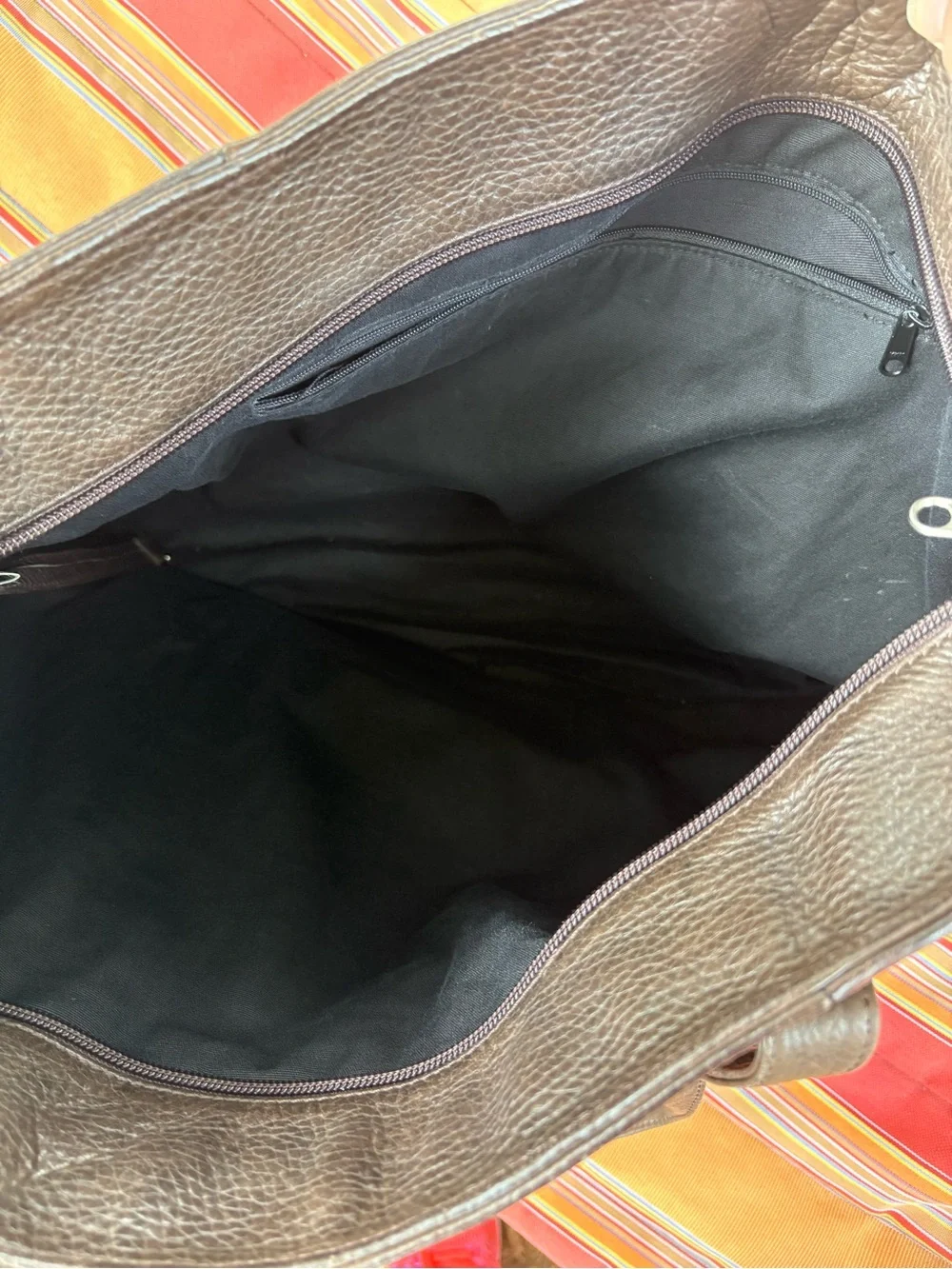 Eddie Bauer Dark Brown Pebbled Leather Messenger Tote